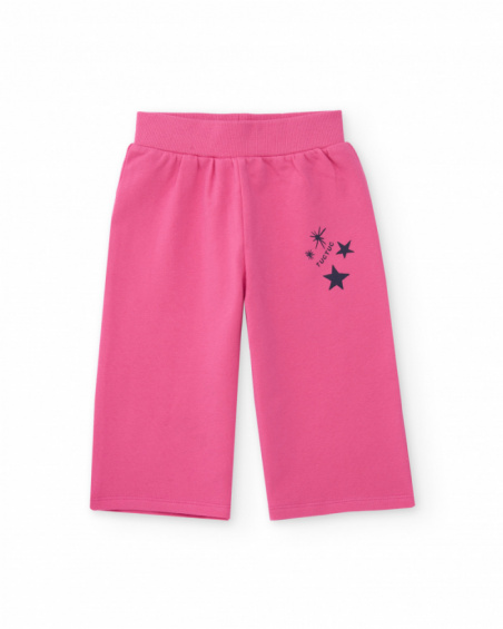 Pink knit pants for girl with printed star detail. Pink knit pants for girl with printed star detail.