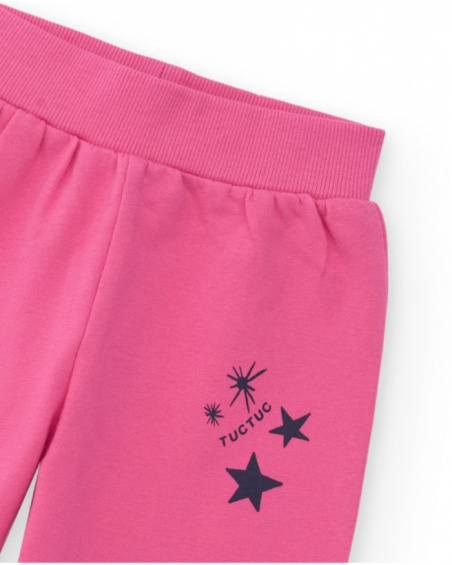 Pink knit pants for girl with printed star detail. Pink knit pants for girl with printed star detail.