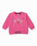 Pink sweatshirt for girl with monster design and kangaroo pocket. Pink sweatshirt for girl with monster design and kangaroo pocket.