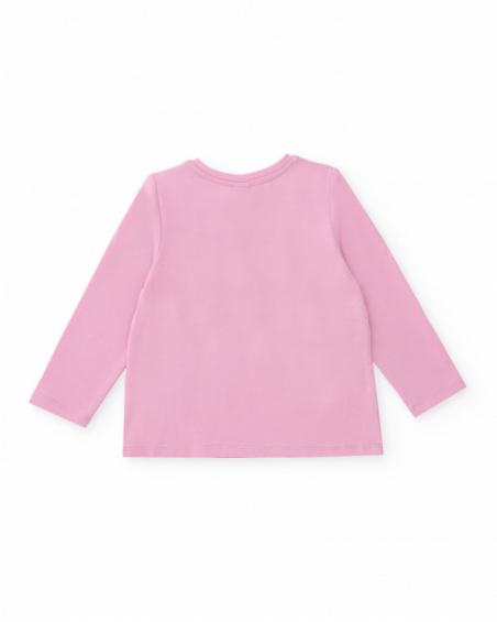 Long-sleeve pink t-shirt for girl with monster and star print. Long-sleeve pink t-shirt for girl with monster and star print.