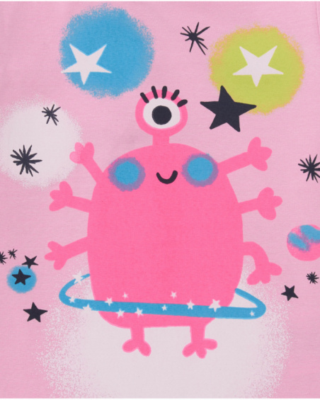 Long-sleeve pink t-shirt for girl with monster and star print. Long-sleeve pink t-shirt for girl with monster and star print.
