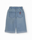 Girls' light blue denim pants with rocket embroidery. Girls' light blue denim pants with rocket embroidery.