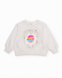 Girls' white fleece sweatshirt with planet sequins. Girls' white fleece sweatshirt with planet sequins.