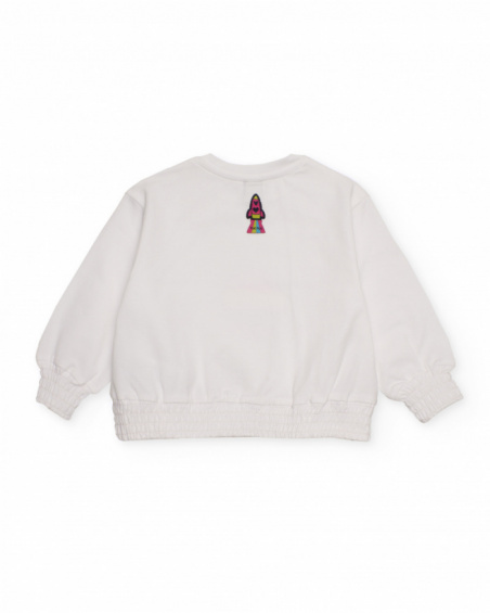 Girls' white fleece sweatshirt with planet sequins. Girls' white fleece sweatshirt with planet sequins.
