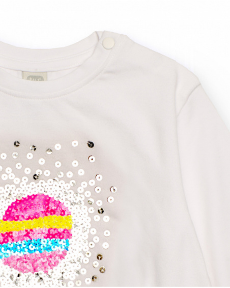 Girls' white fleece sweatshirt with planet sequins. Girls' white fleece sweatshirt with planet sequins.