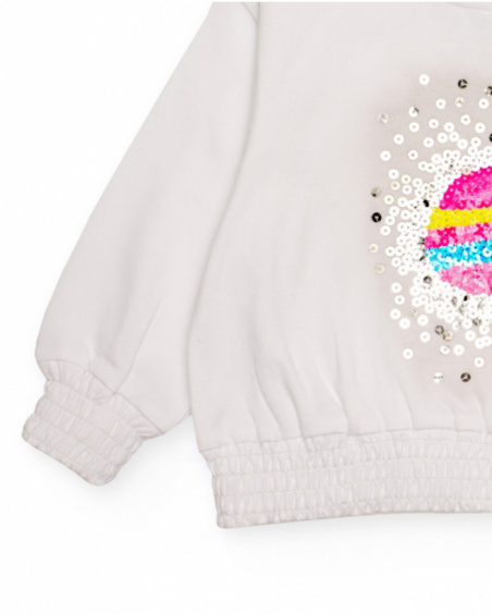Girls' white fleece sweatshirt with planet sequins. Girls' white fleece sweatshirt with planet sequins.