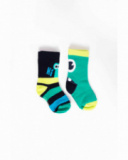 Boys' sock pack in green and blue tones with monster and stripe designs. Boys' sock pack in green and blue tones with monster and stripe designs.