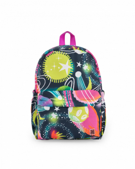 Multicolor backpack for girl with planet and star print.