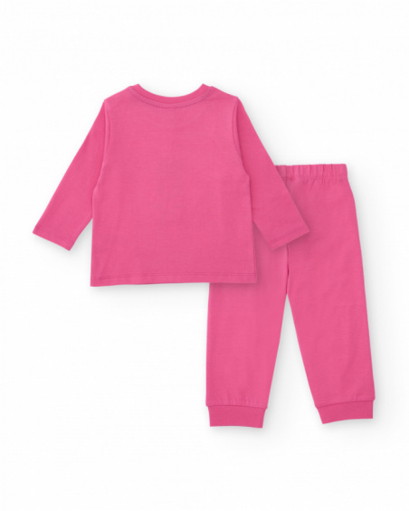 Cotton pajama for girl in pink with spaceship print.
