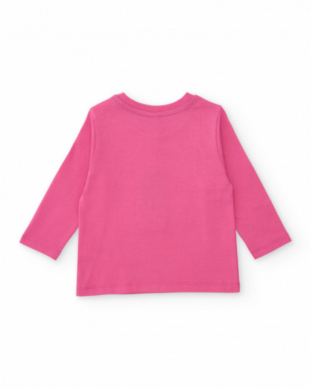 Cotton pajama for girl in pink with spaceship print.