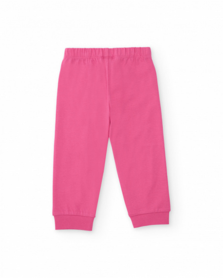 Cotton pajama for girl in pink with spaceship print.