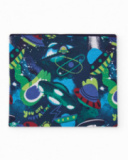 Blue neck warmer for boy with spaceship and planet print. Blue neck warmer for boy with spaceship and planet print.