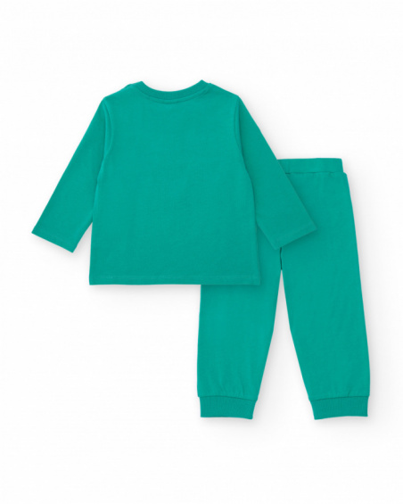 Boys' green knit pajamas with a fun monster print.