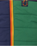 Boys' padded jacket in color blocks of green, navy blue, and orange. Boys' padded jacket in color blocks of green, navy blue, and orange.