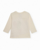 Boys' cream long-sleeve T-shirt with tree print and decorative phrase. Boys' cream long-sleeve T-shirt with tree print and decorative phrase.