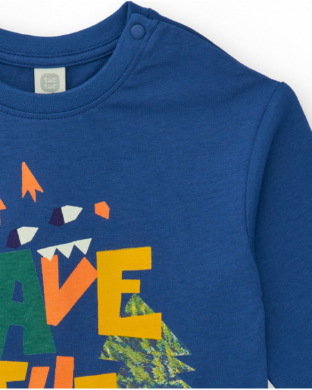 Boys' cream long-sleeve T-shirt with tree print and decorative phrase. (repeated)