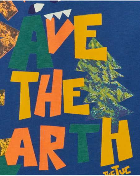 Boys' cream long-sleeve T-shirt with tree print and decorative phrase. (repeated)