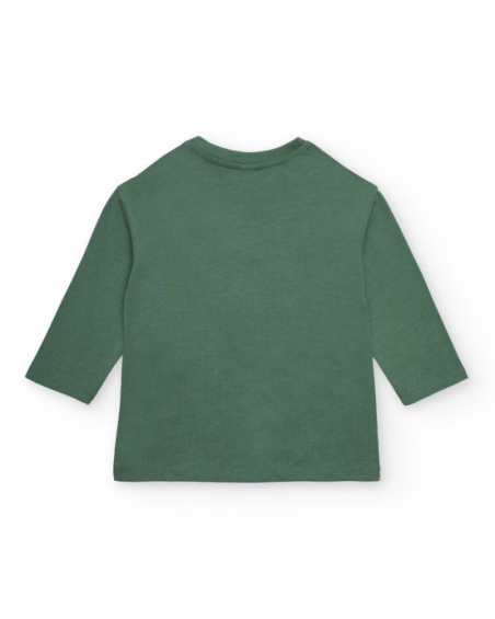 Boys' green long-sleeve T-shirt with geometric bear print.