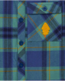 Boys' flannel shirt with blue and green checks and tree patch detail. Boys' flannel shirt with blue and green checks and tree patch detail.