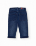Boys' blue denim pants with dinosaur embroidery. Boys' blue denim pants with dinosaur embroidery.