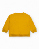 Boys' mustard fleece sweatshirt with embossed dinosaur design. Boys' mustard fleece sweatshirt with embossed dinosaur design.