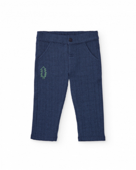 Boys' navy blue knit pants with pine tree embroidery. Boys' navy blue knit pants with pine tree embroidery.