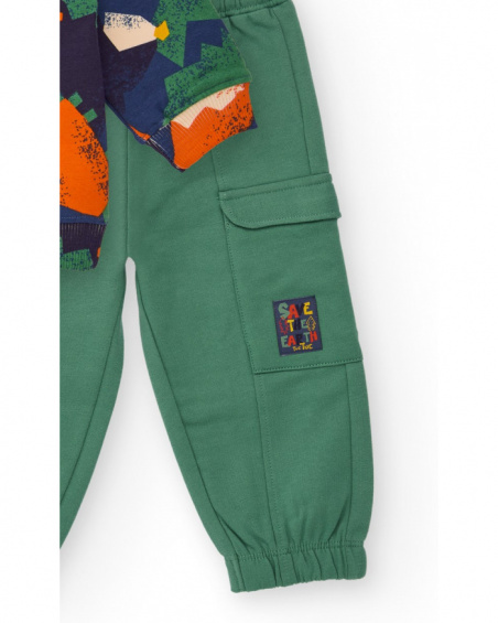 Boys' set with multicolor sweatshirt and green jogger pants.