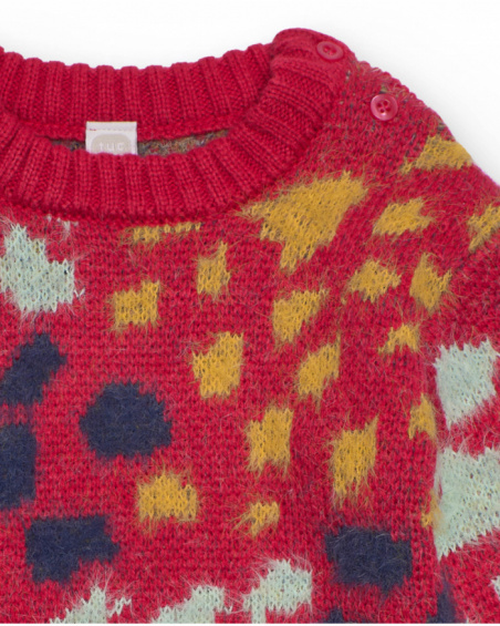 Knit dress for girls in red with multicolored spots print Knit dress for girls in red with multicolored spots print