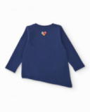 Jersey T-shirt for baby girl in navy blue with front print and side ruching Jersey T-shirt for baby girl in navy blue with front print and side ruching