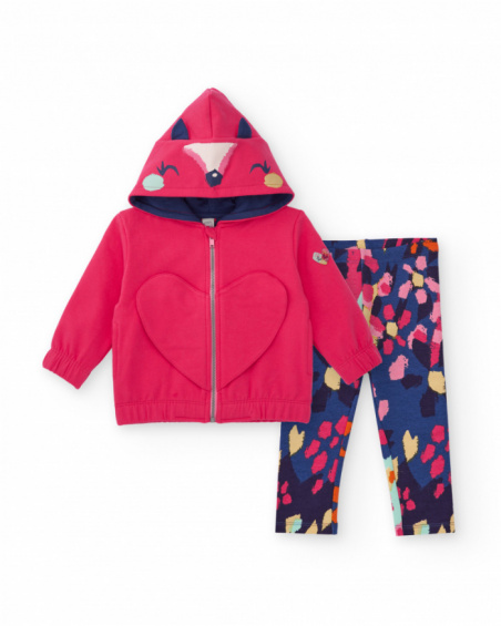 Girls' set with pink sweatshirt and multicolor printed leggings. Girls' set with pink sweatshirt and multicolor printed leggings.