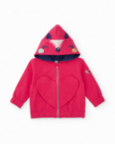 Girls' pink sweatshirt with animal hood and heart design. Girls' pink sweatshirt with animal hood and heart design.