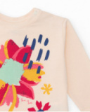 Girls' ivory long-sleeve T-shirt with multicolor floral print. Girls' ivory long-sleeve T-shirt with multicolor floral print.