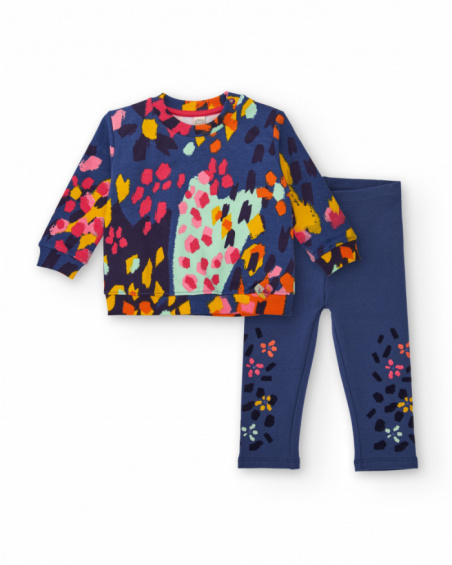 Girls' set with sweatshirt and leggings featuring colorful spot and flower print. Girls' set with sweatshirt and leggings featuring colorful spot and flower print.