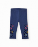 Girls' navy blue leggings with floral print. Girls' navy blue leggings with floral print.