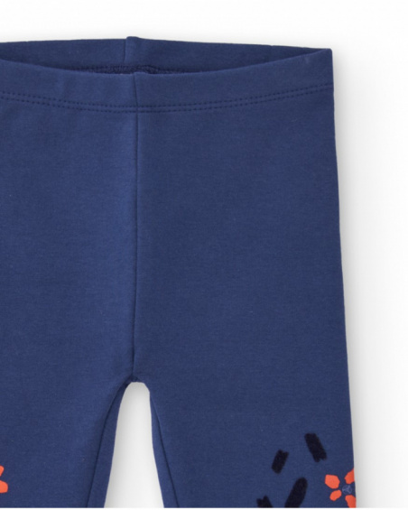 Girls' navy blue leggings with floral print. Girls' navy blue leggings with floral print.
