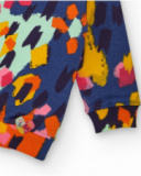 Girls' navy blue knit sweatshirt with multicolor spot print. Girls' navy blue knit sweatshirt with multicolor spot print.
