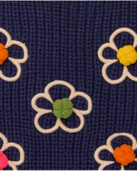 Girls' navy blue knit vest with florel embroidery.
