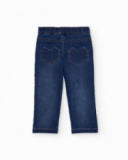 Girls' denim jeggings with heart and flower embroidery. Girls' denim jeggings with heart and flower embroidery.