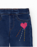 Girls' denim jeggings with heart and flower embroidery. Girls' denim jeggings with heart and flower embroidery.