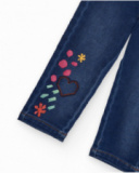 Girls' denim jeggings with heart and flower embroidery. Girls' denim jeggings with heart and flower embroidery.