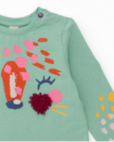 Girls' mint green long-sleeve T-shirt with animal face design. Girls' mint green long-sleeve T-shirt with animal face design.