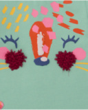 Girls' mint green long-sleeve T-shirt with animal face design. Girls' mint green long-sleeve T-shirt with animal face design.