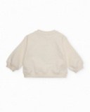 Girls' cream sweatshirt with flower and heart print. Girls' cream sweatshirt with flower and heart print.