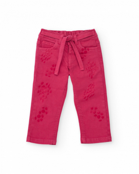 Girls' fuchsia gabardine pants with matching belt. Girls' fuchsia gabardine pants with matching belt.