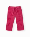 Girls' fuchsia gabardine pants with matching belt. Girls' fuchsia gabardine pants with matching belt.