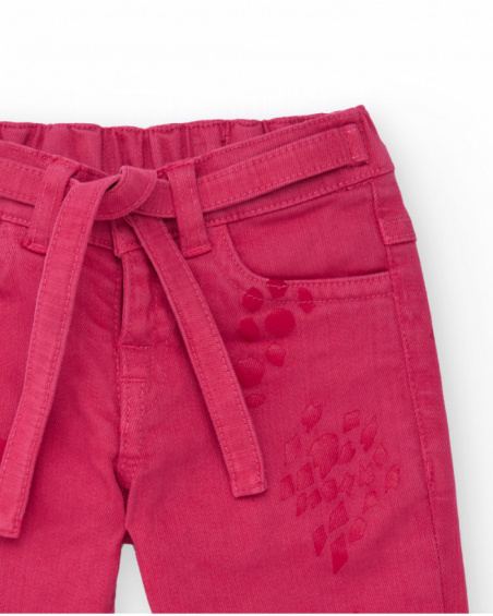 Girls' fuchsia gabardine pants with matching belt. Girls' fuchsia gabardine pants with matching belt.