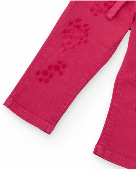Girls' fuchsia gabardine pants with matching belt. Girls' fuchsia gabardine pants with matching belt.