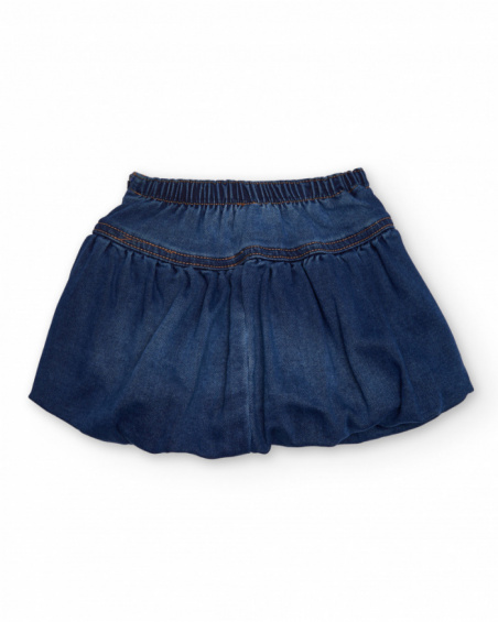 Girls' denim skirt with colorful flower and heart prints. Girls' denim skirt with colorful flower and heart prints.