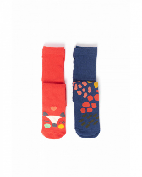 Pack of tights for baby girl in coral and navy with graphic designs Pack of tights for baby girl in coral and navy with graphic designs
