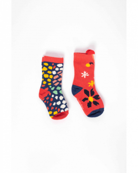 Pack of socks for baby girl in red with floral and geometric patterns Pack of socks for baby girl in red with floral and geometric patterns